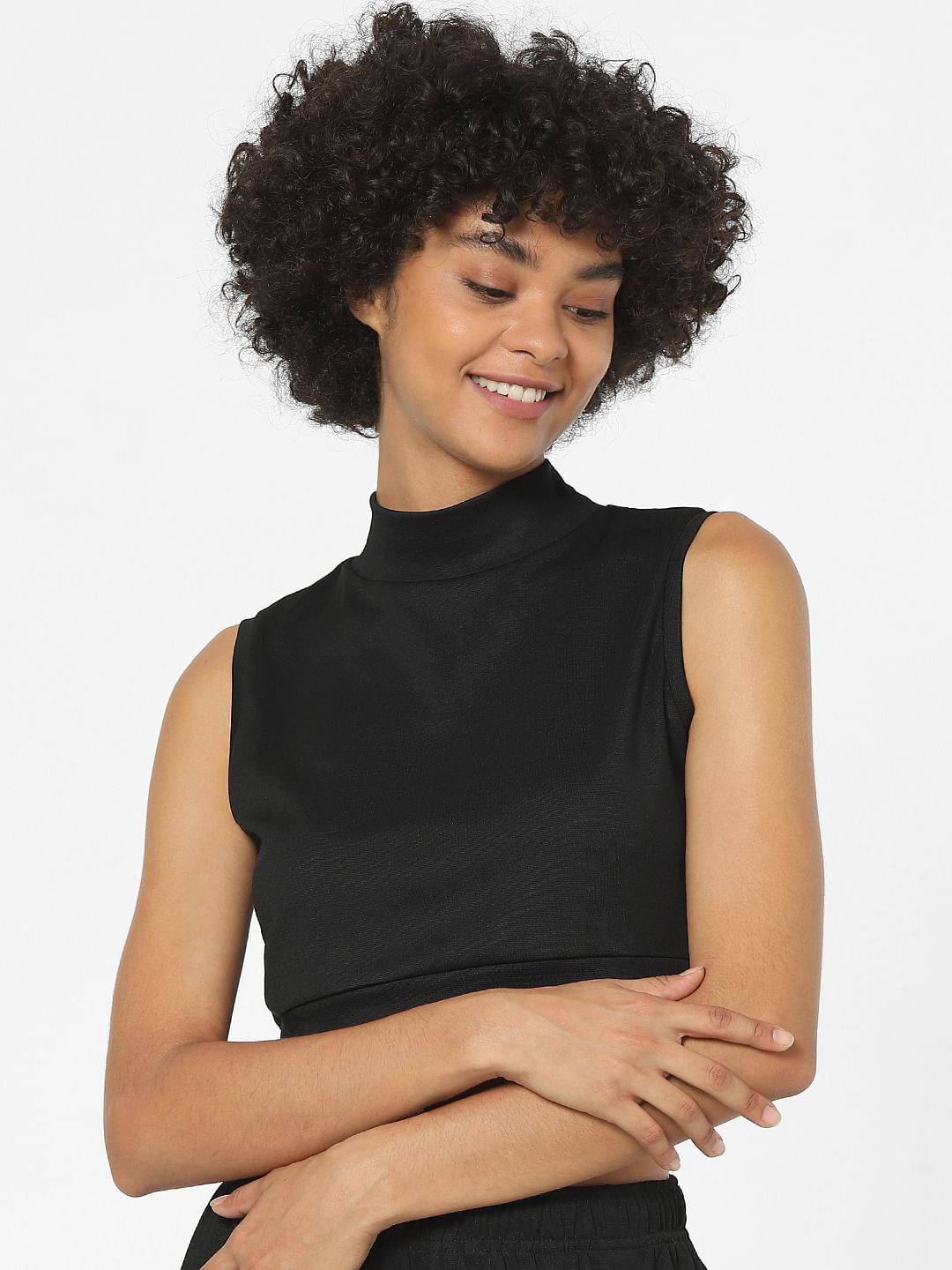Black High Neck Co-Ord Crop Top