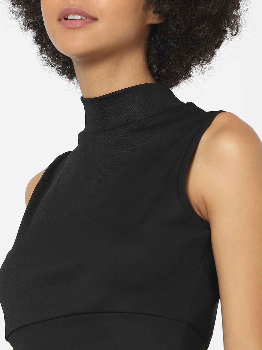 Black High Neck Co-Ord Crop Top