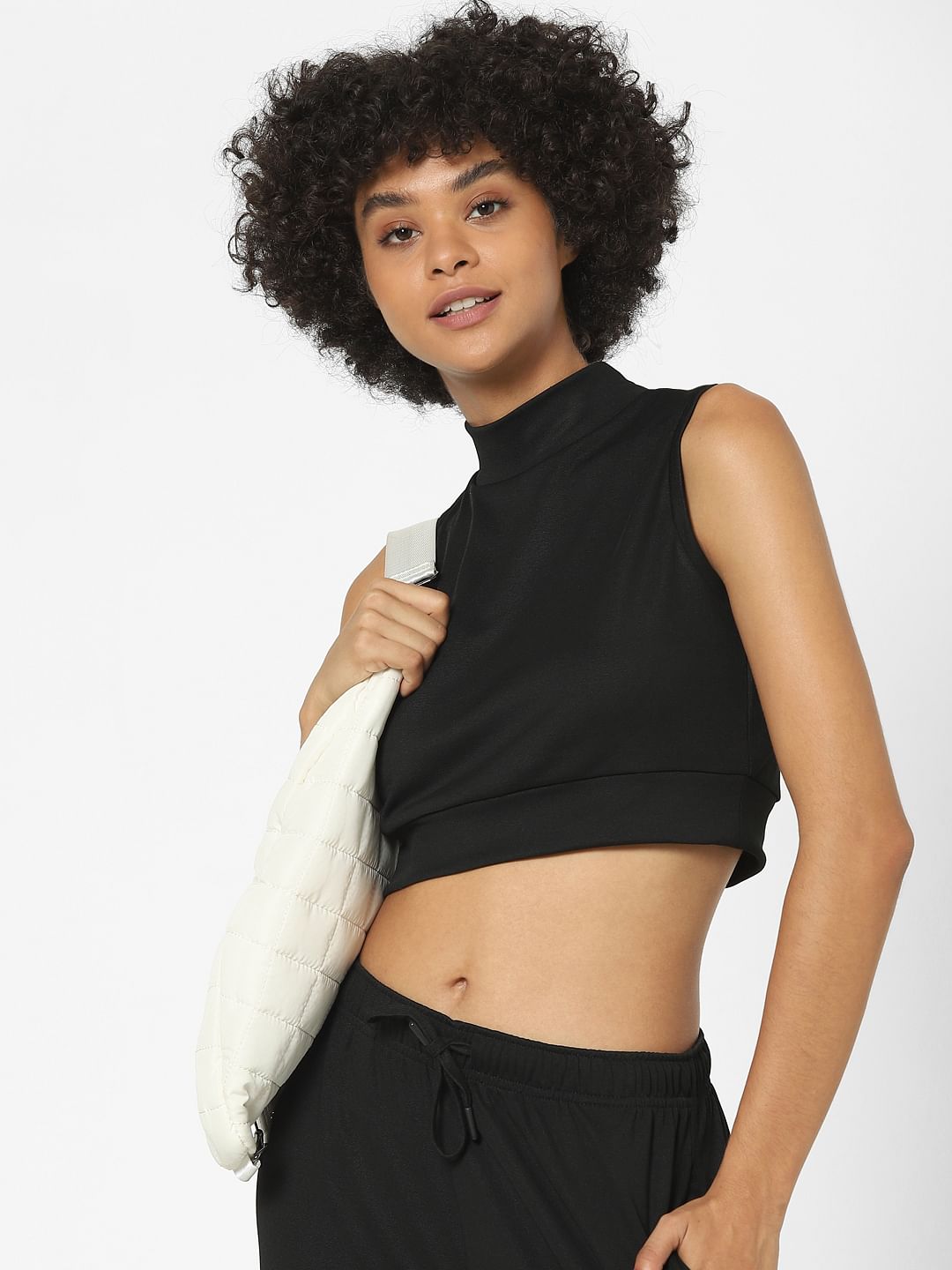 Black High Neck Co-Ord Crop Top