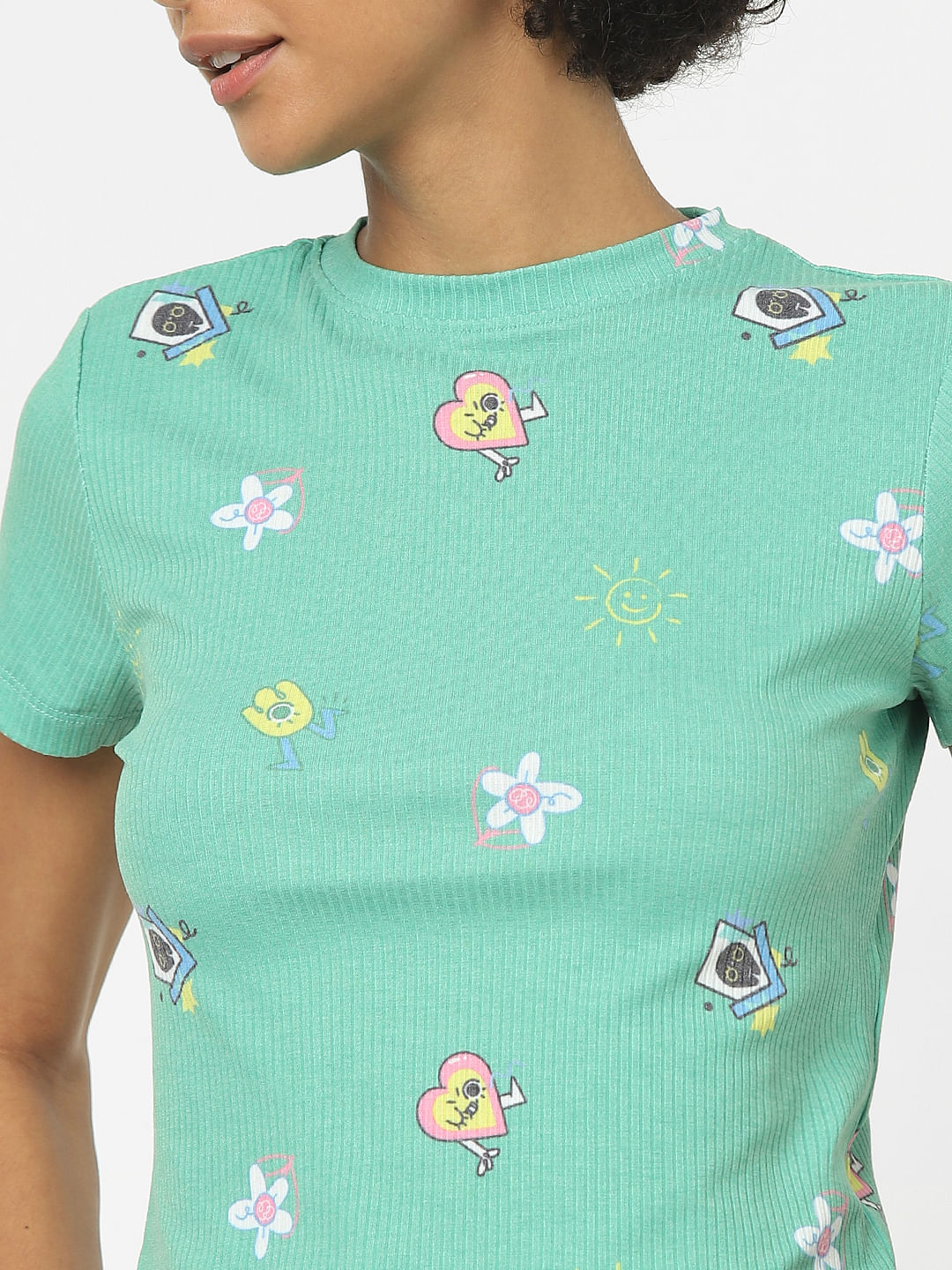 Green Graphic Print Cropped Top