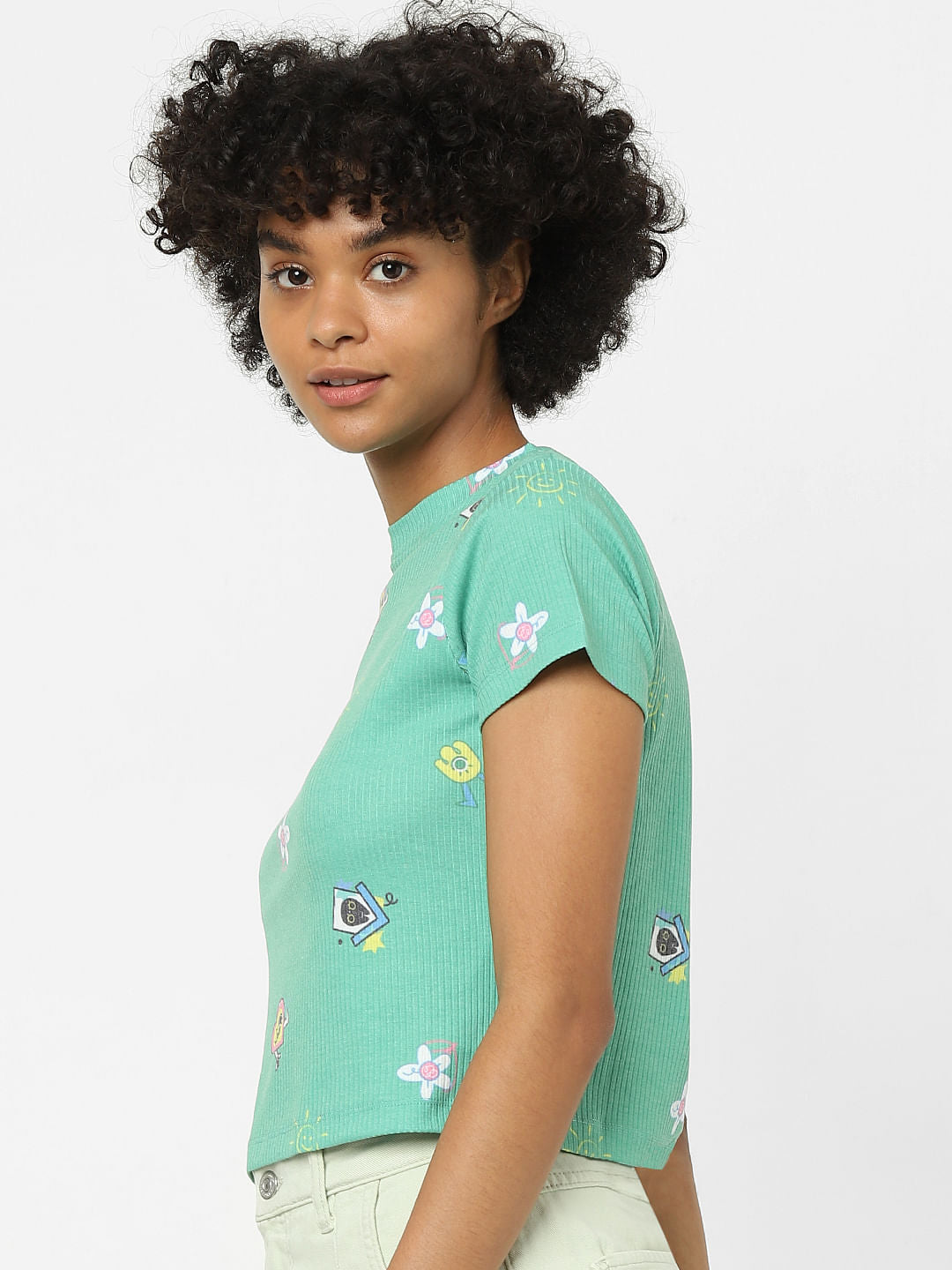 Green Graphic Print Cropped Top