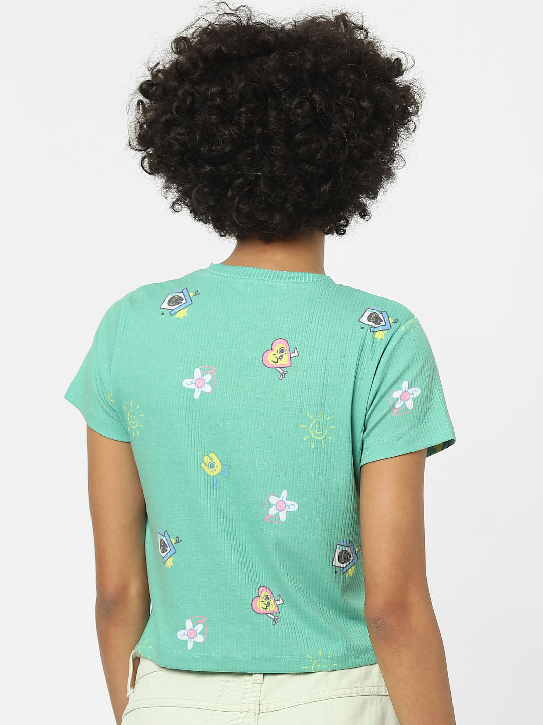 Green Graphic Print Cropped Top