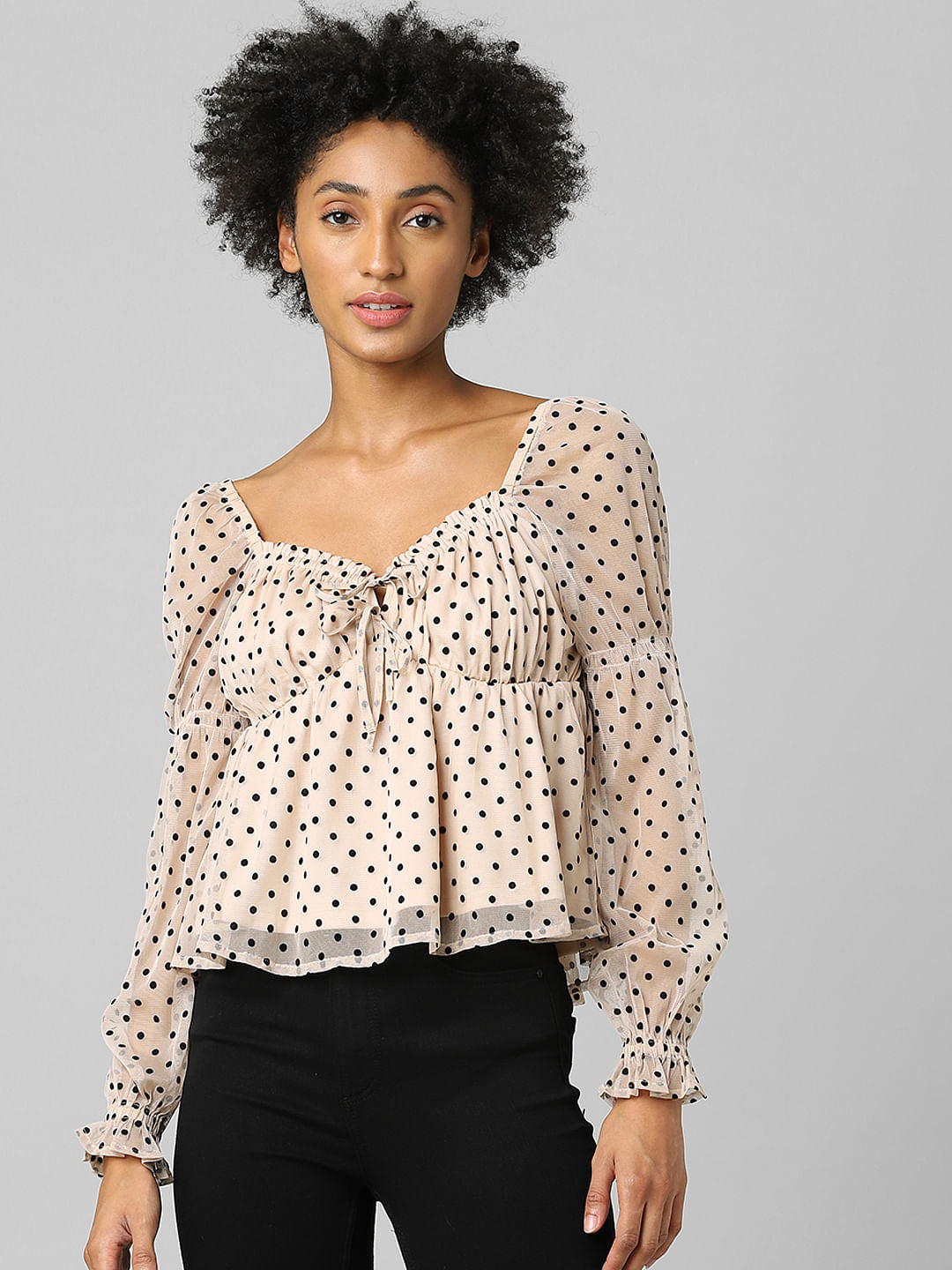 Beige Polka Dot Top