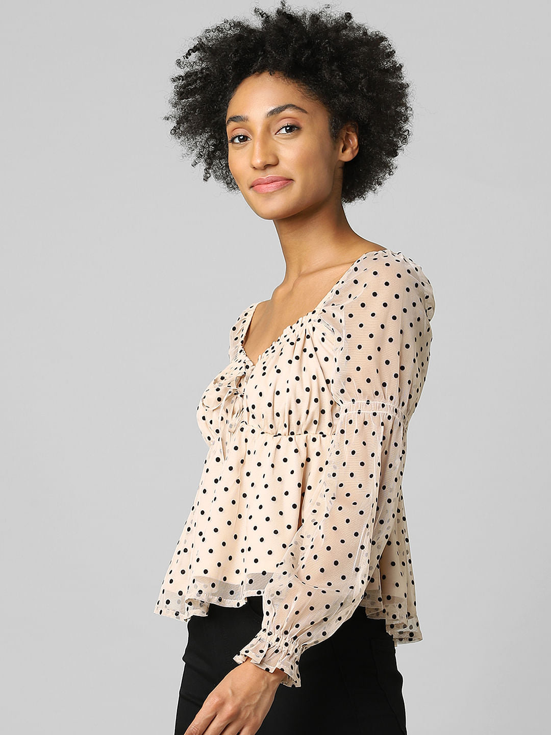 Beige Polka Dot Top
