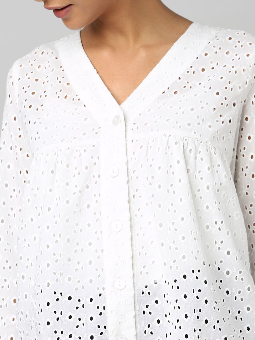 White Cut-Work Embroidery Shirt