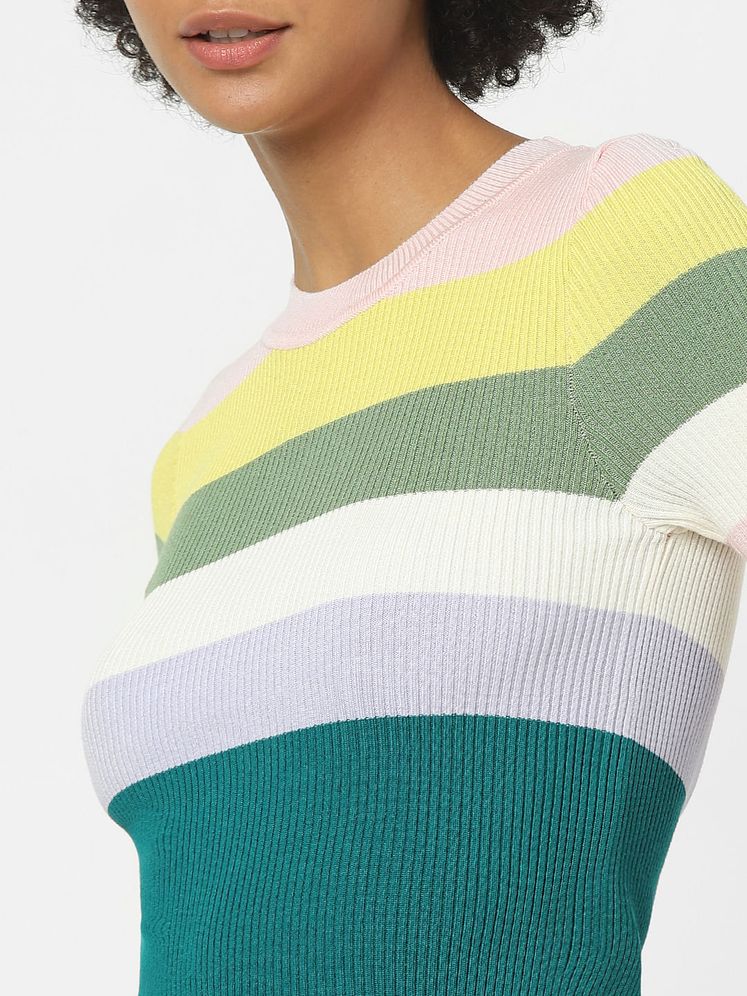 White Colourblocked Knit Top