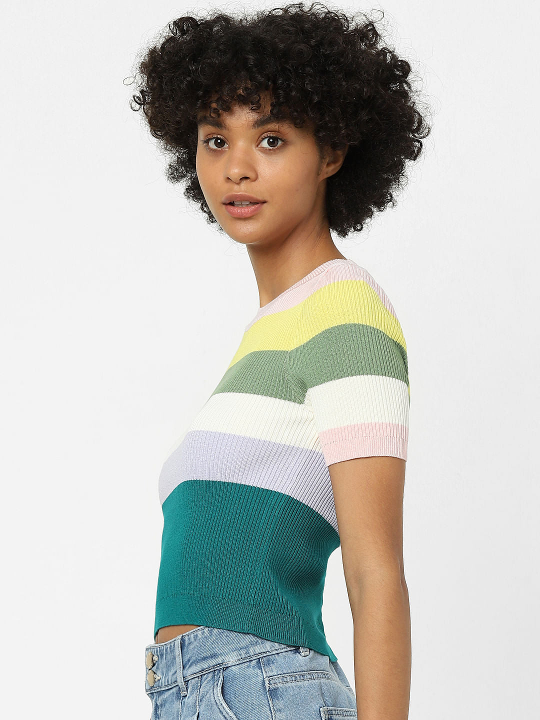 White Colourblocked Knit Top