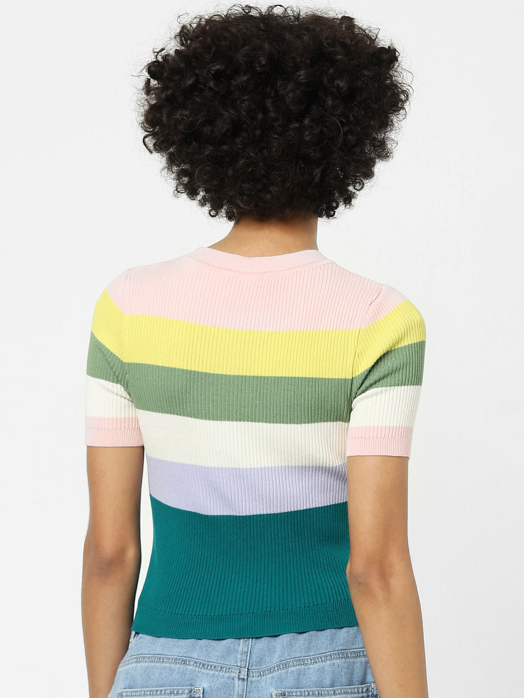 White Colourblocked Knit Top