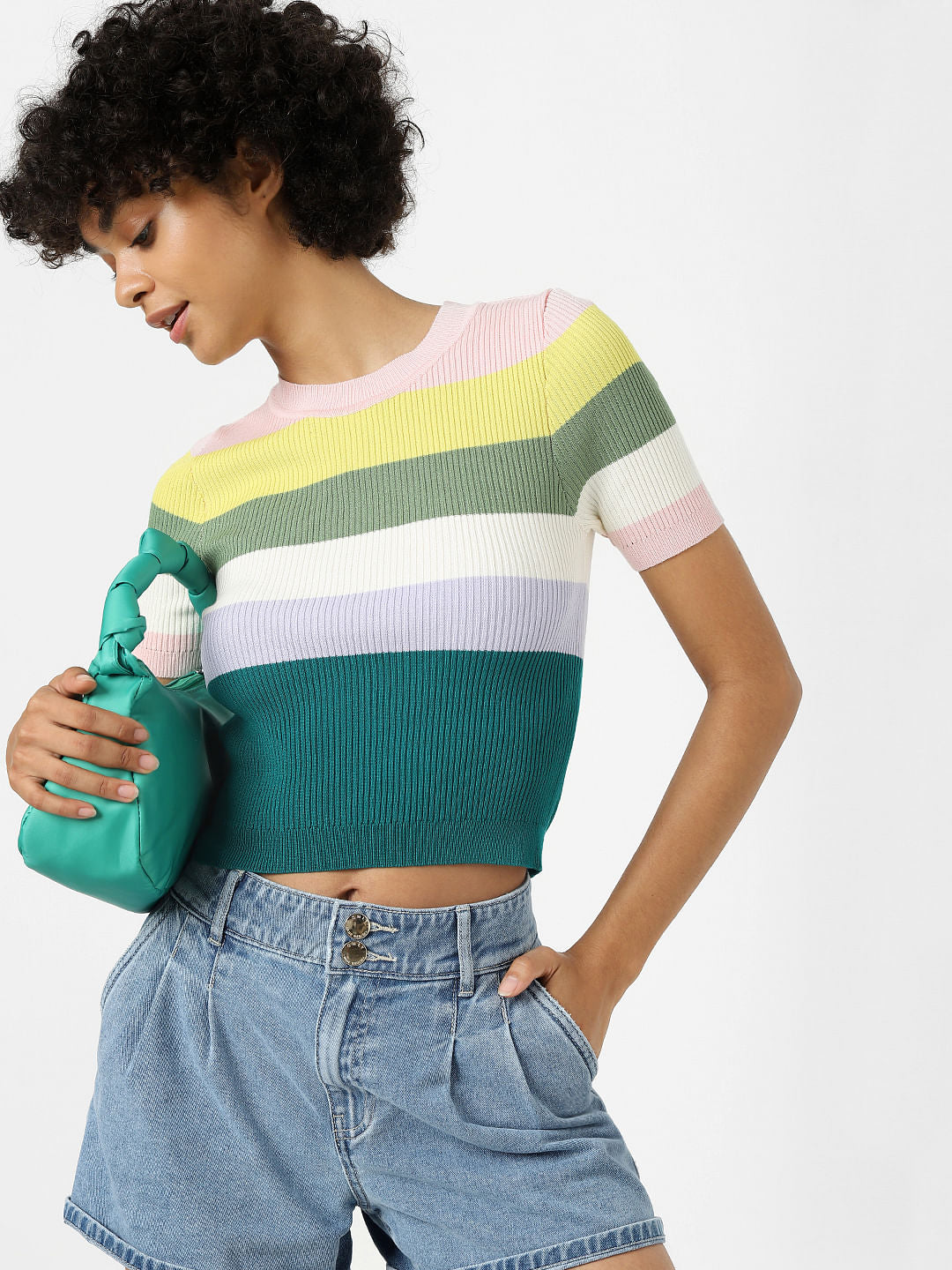 White Colourblocked Knit Top