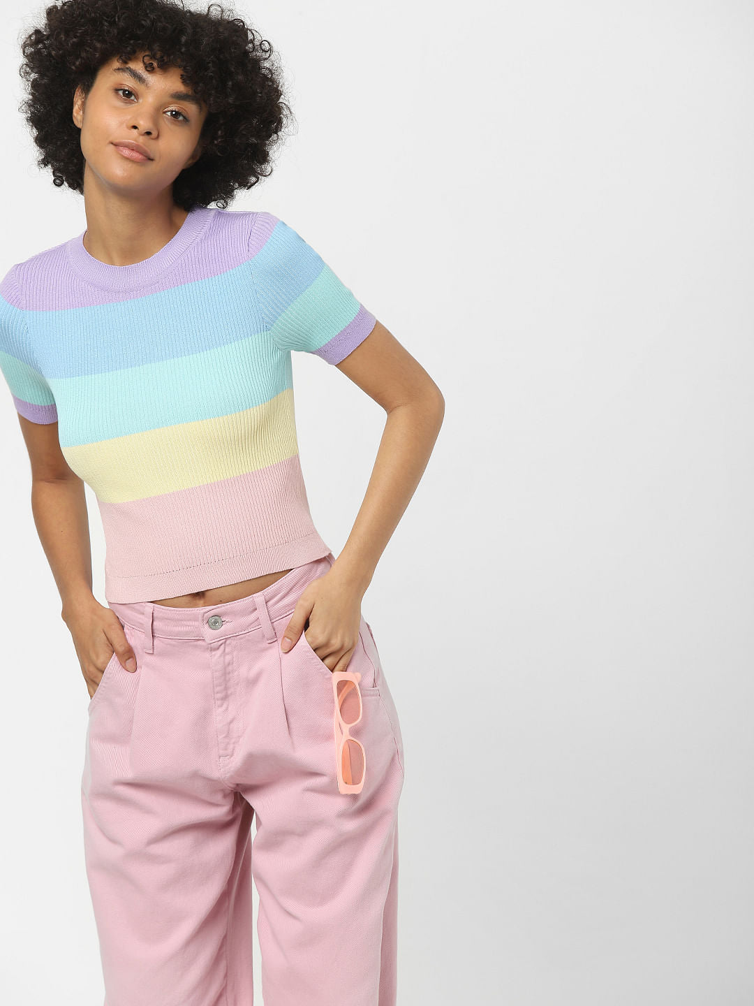 Purple Colourblocked Knit Top