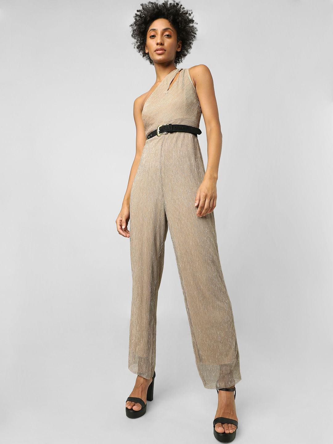 Beige One-Shoulder Jumpsuit