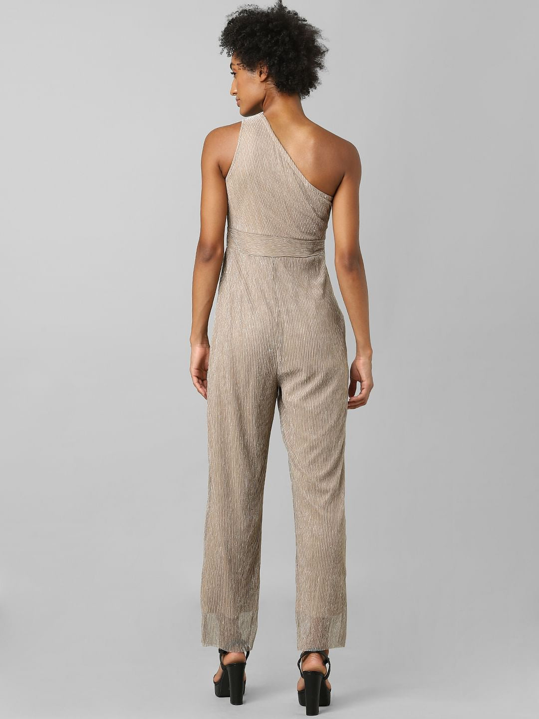 Beige One-Shoulder Jumpsuit