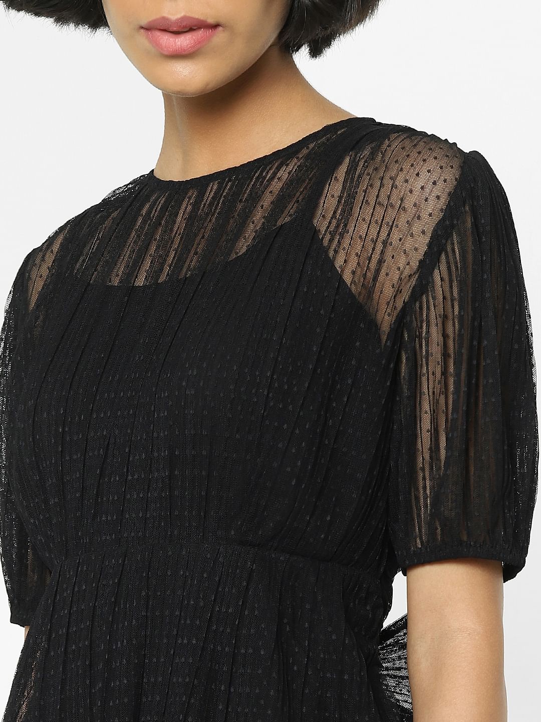 Black Textured Fit & Flare Dress