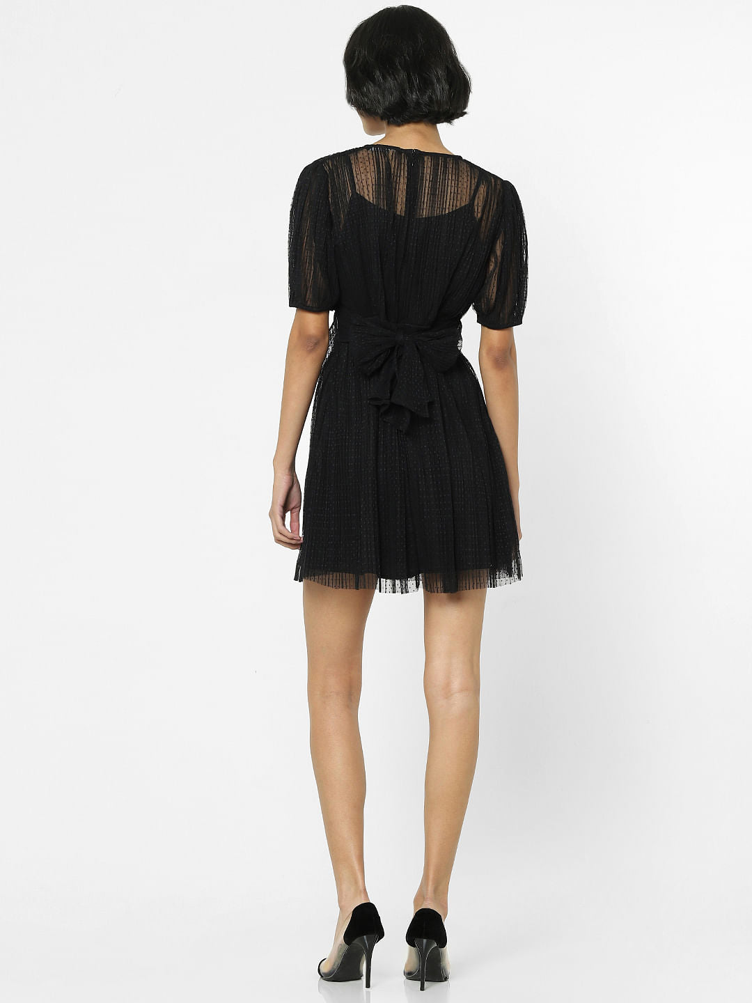 Black Textured Fit & Flare Dress