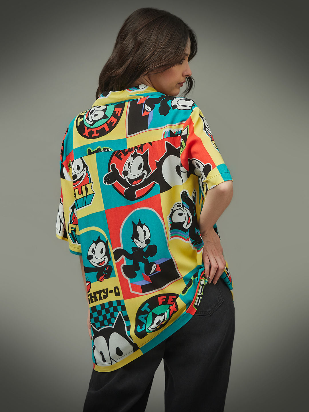 Only X Felix The Cat Black Colourblocked Unisex Shirt