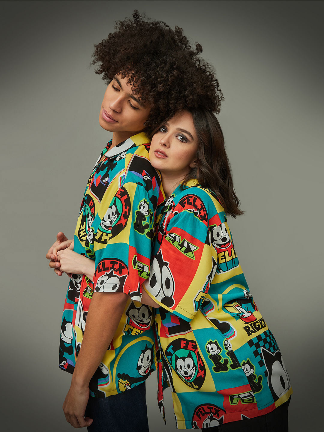 Only X Felix The Cat Black Colourblocked Unisex Shirt