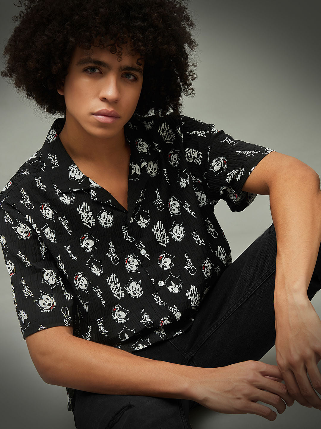 Only X Felix The Cat Black Printed Unisex Shirt