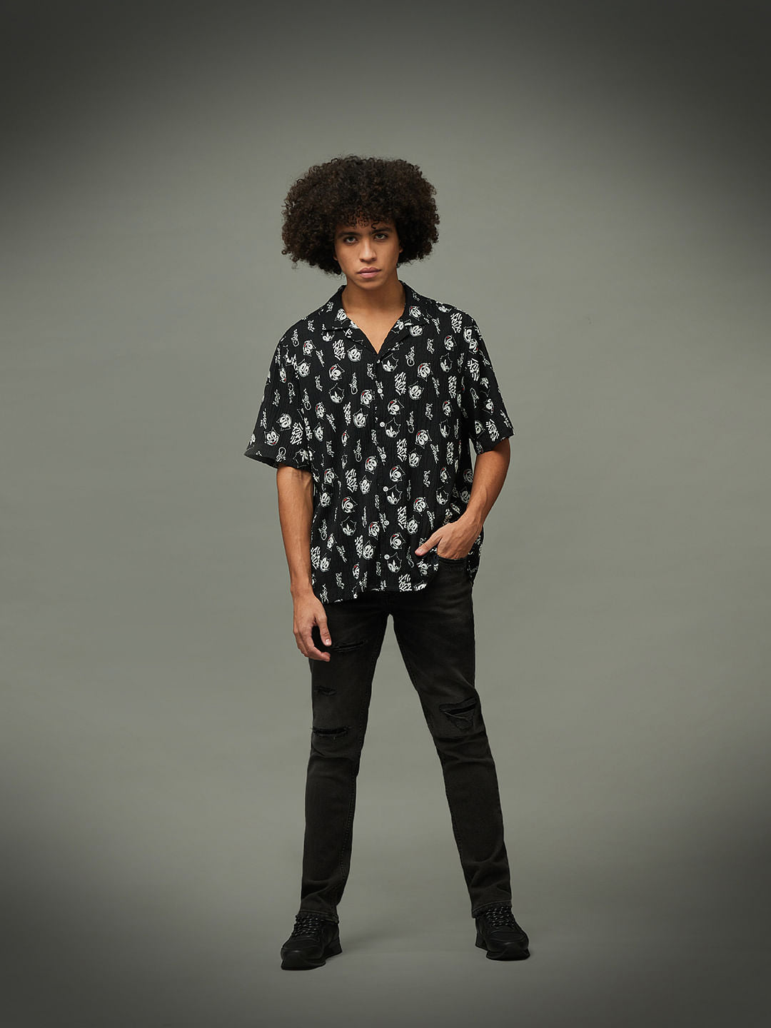 Only X Felix The Cat Black Printed Unisex Shirt