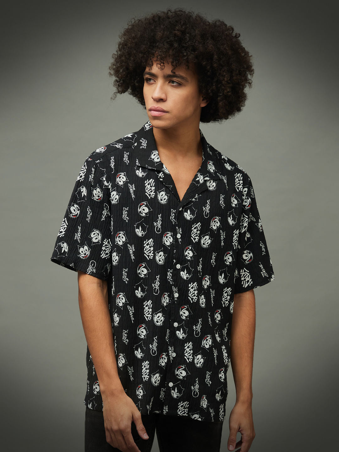 Only X Felix The Cat Black Printed Unisex Shirt
