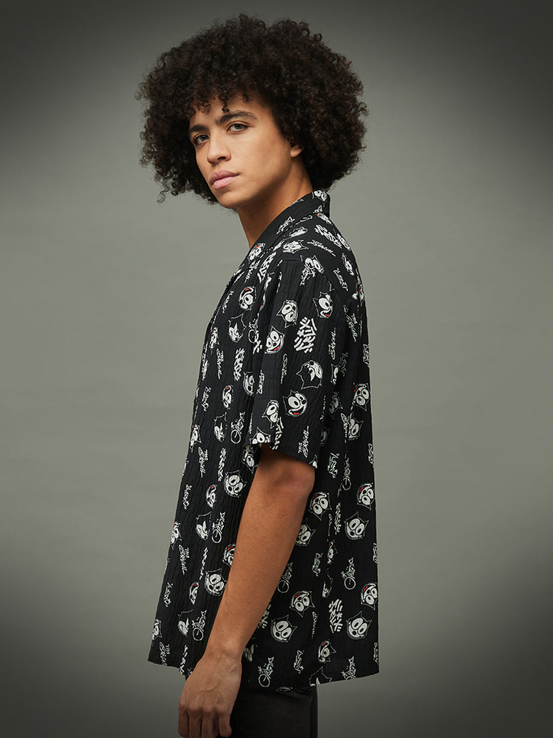 Only X Felix The Cat Black Printed Unisex Shirt