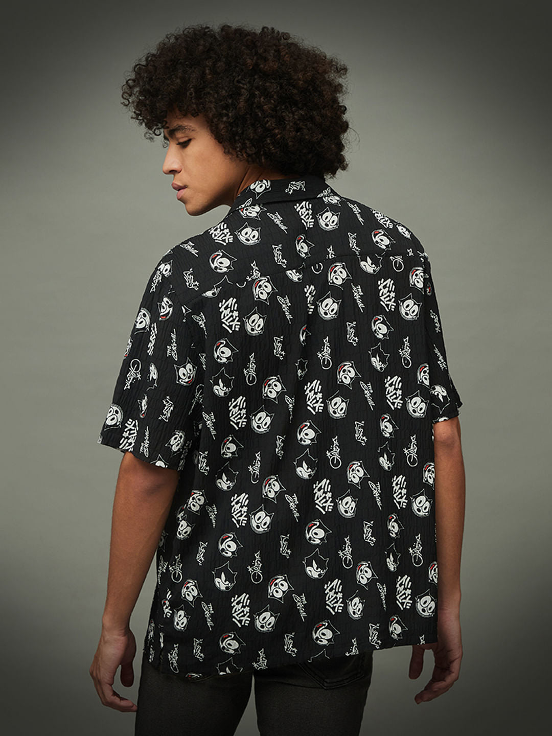 Only X Felix The Cat Black Printed Unisex Shirt