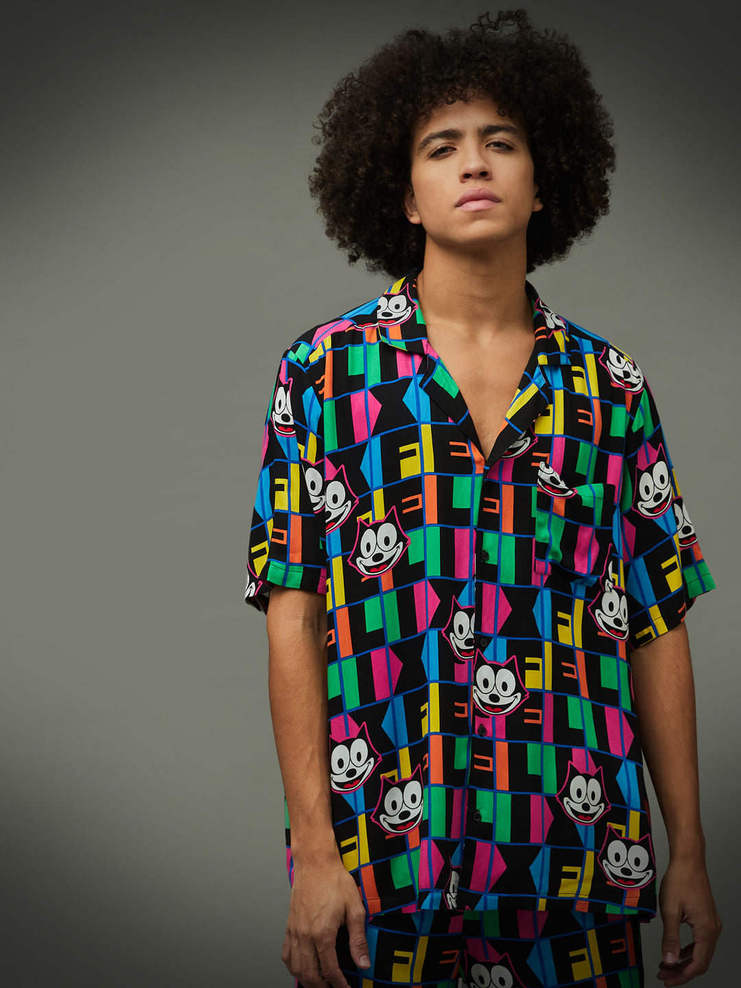 Only X Felix The Cat Black Printed Unisex Co-Ord Shirt
