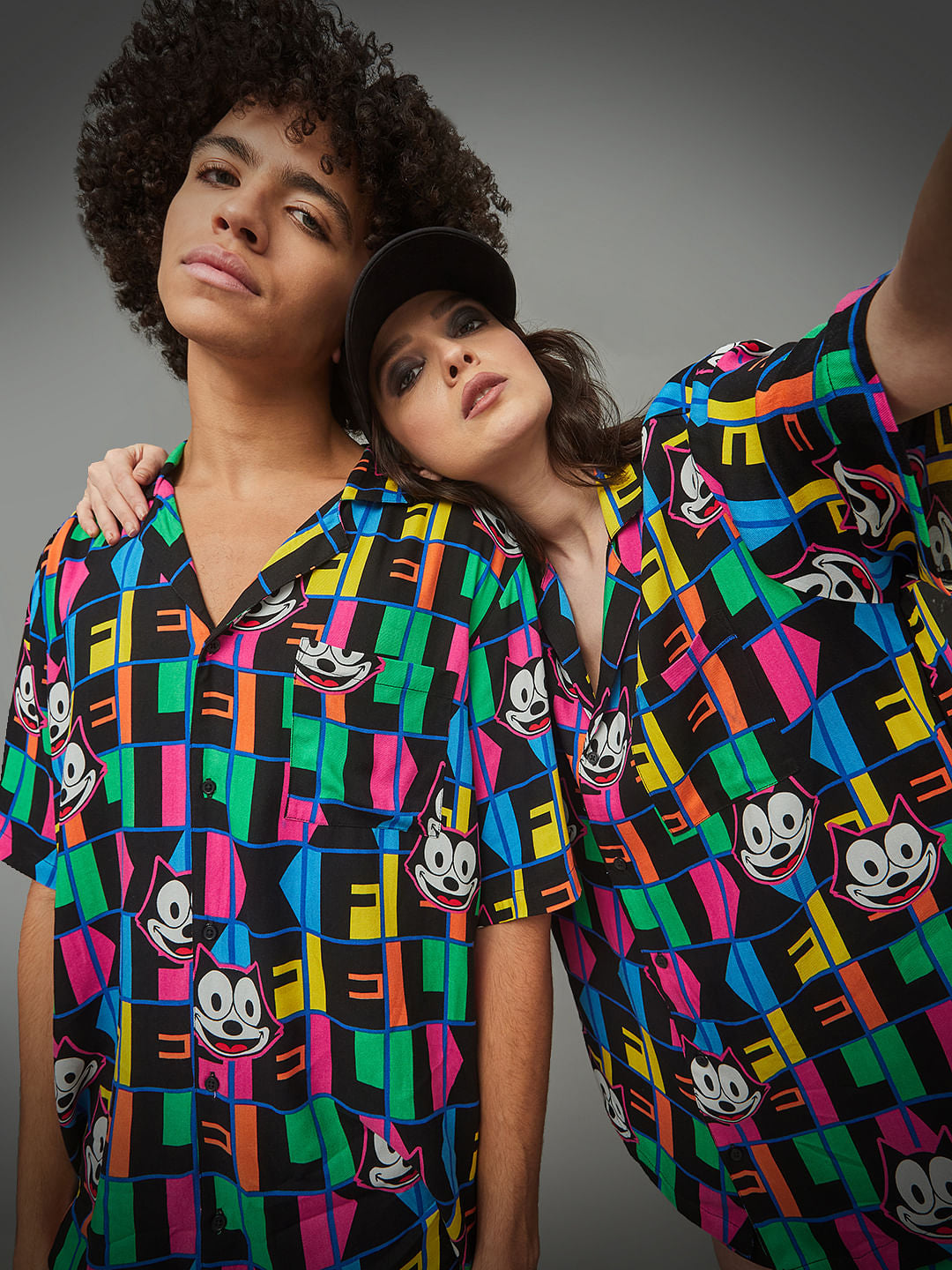 Only X Felix The Cat Black Printed Unisex Co-Ord Shirt