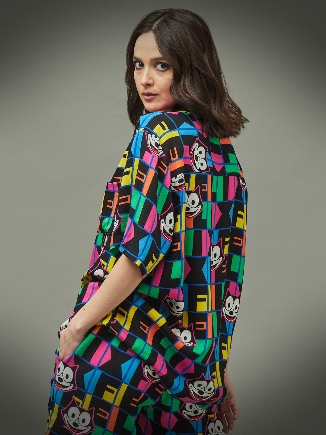 Only X Felix The Cat Black Printed Unisex Co-Ord Shirt