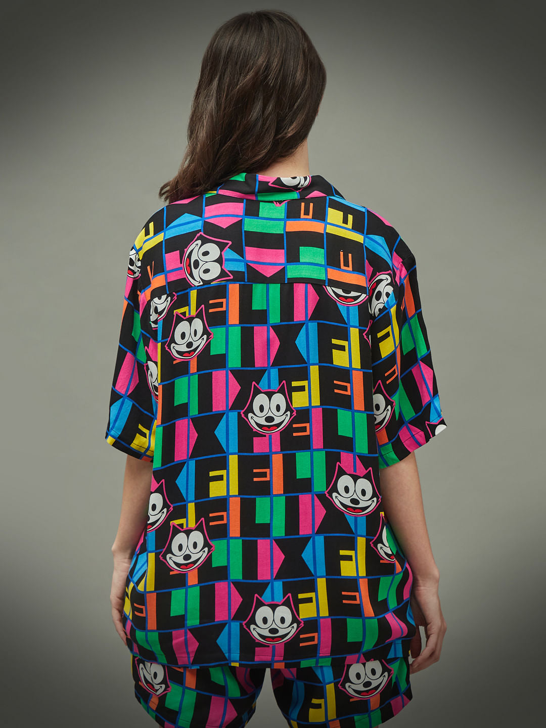 Only X Felix The Cat Black Printed Unisex Co-Ord Shirt