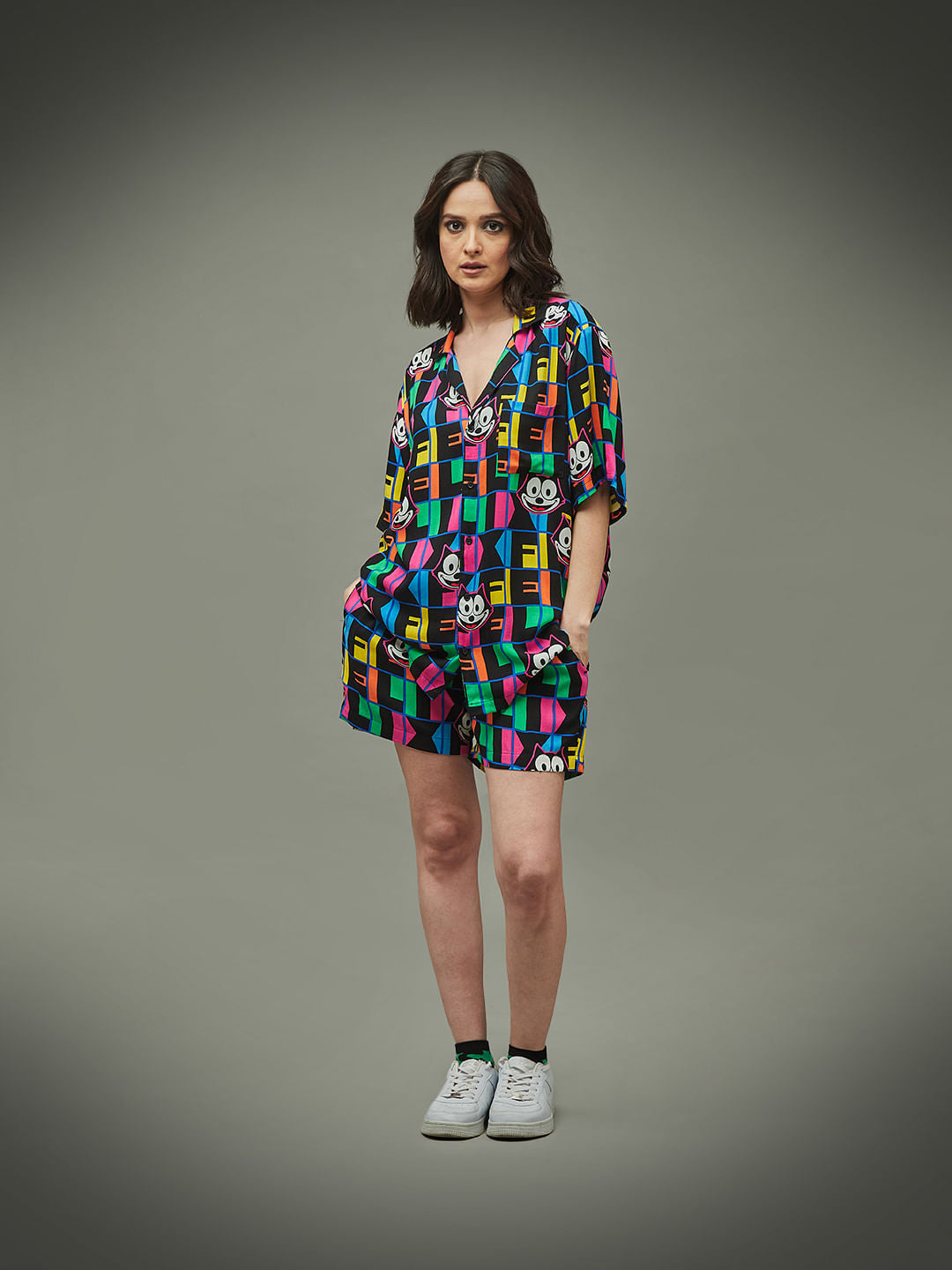 Only X Felix The Cat Black Printed Unisex Co-Ord Shirt