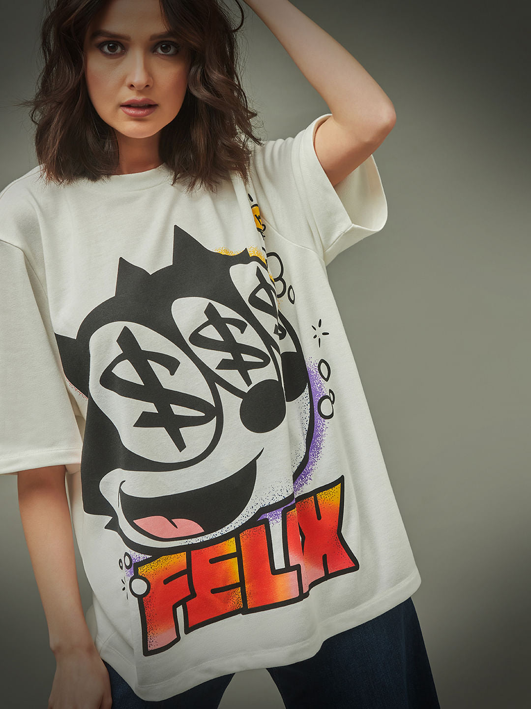 Only X Felix The Cat White Graphic Print Unisex T-Shirt