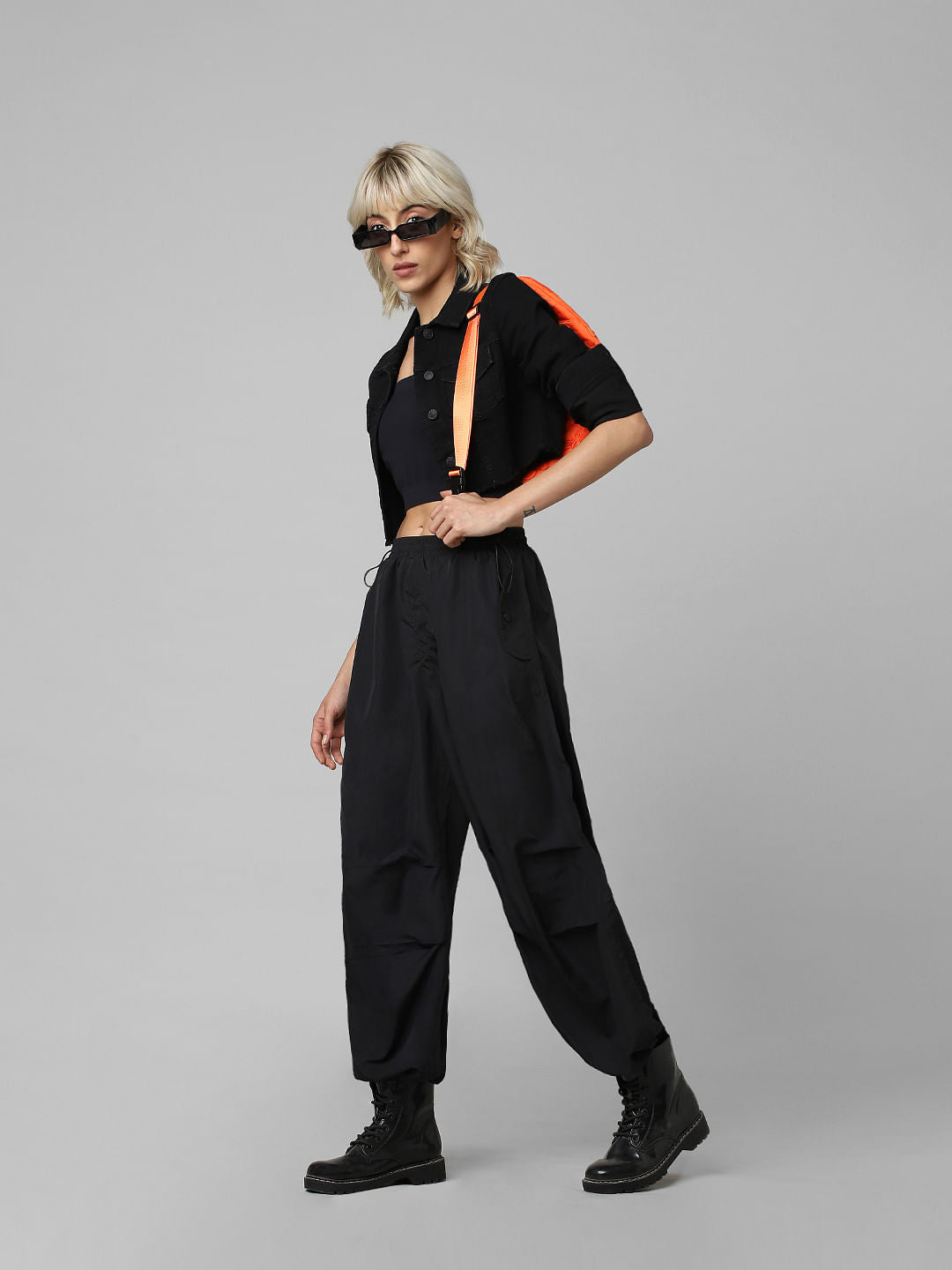 Black Mid Rise Relaxed Fit Joggers