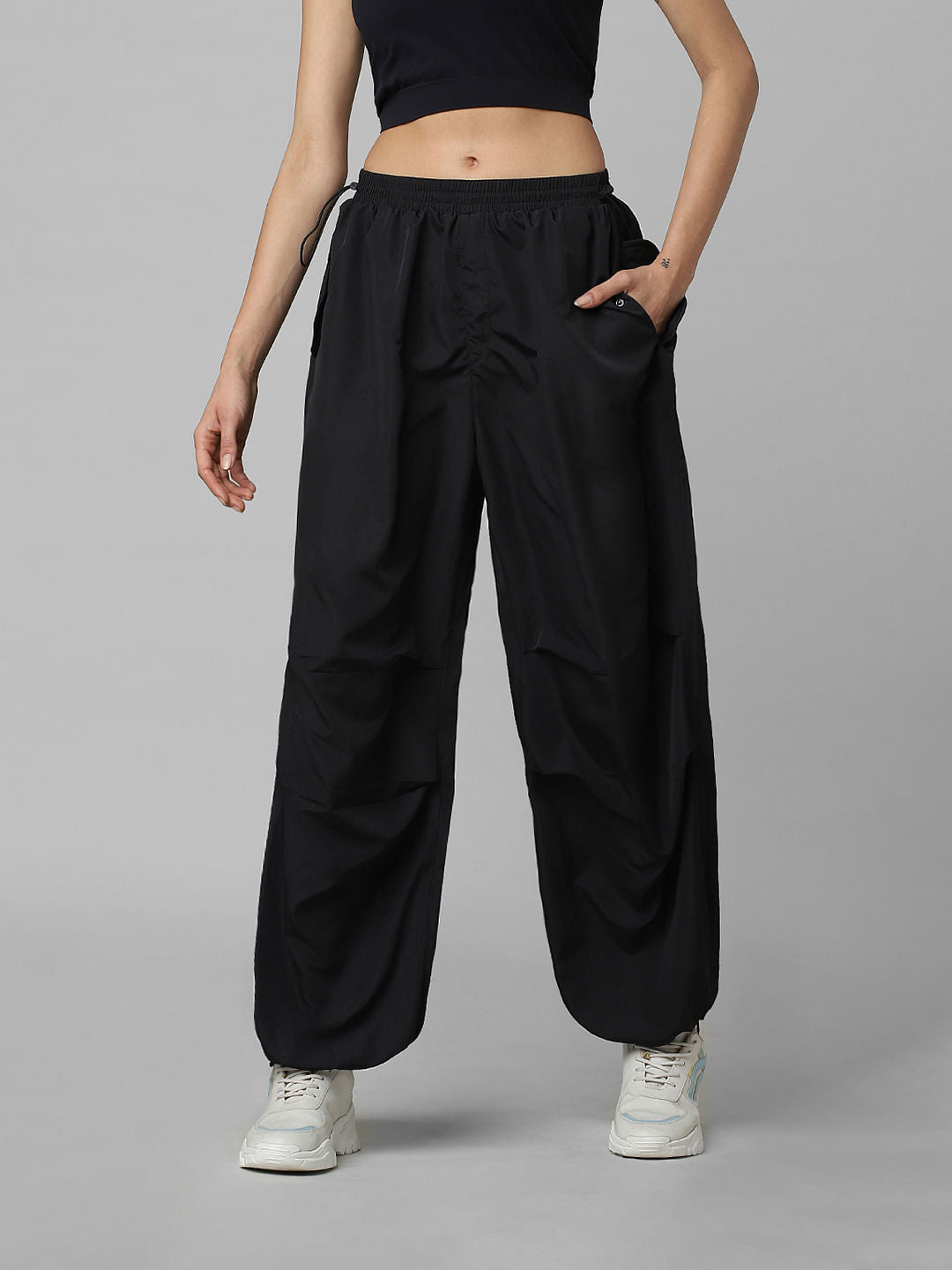 Black Mid Rise Relaxed Fit Joggers