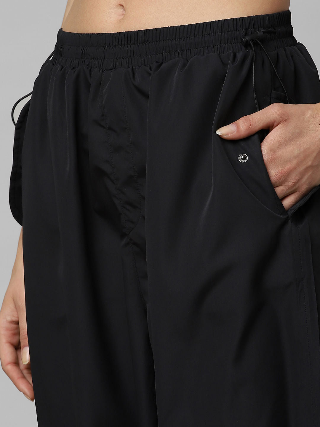 Black Mid Rise Relaxed Fit Joggers