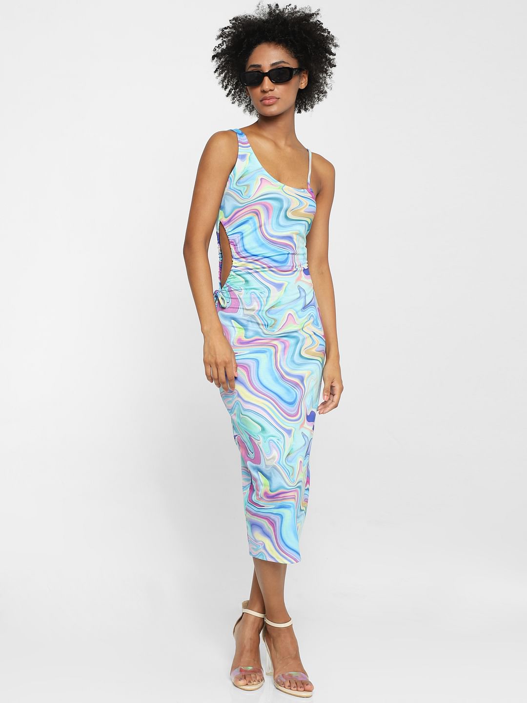 Blue Marble Print Bodycon Dress