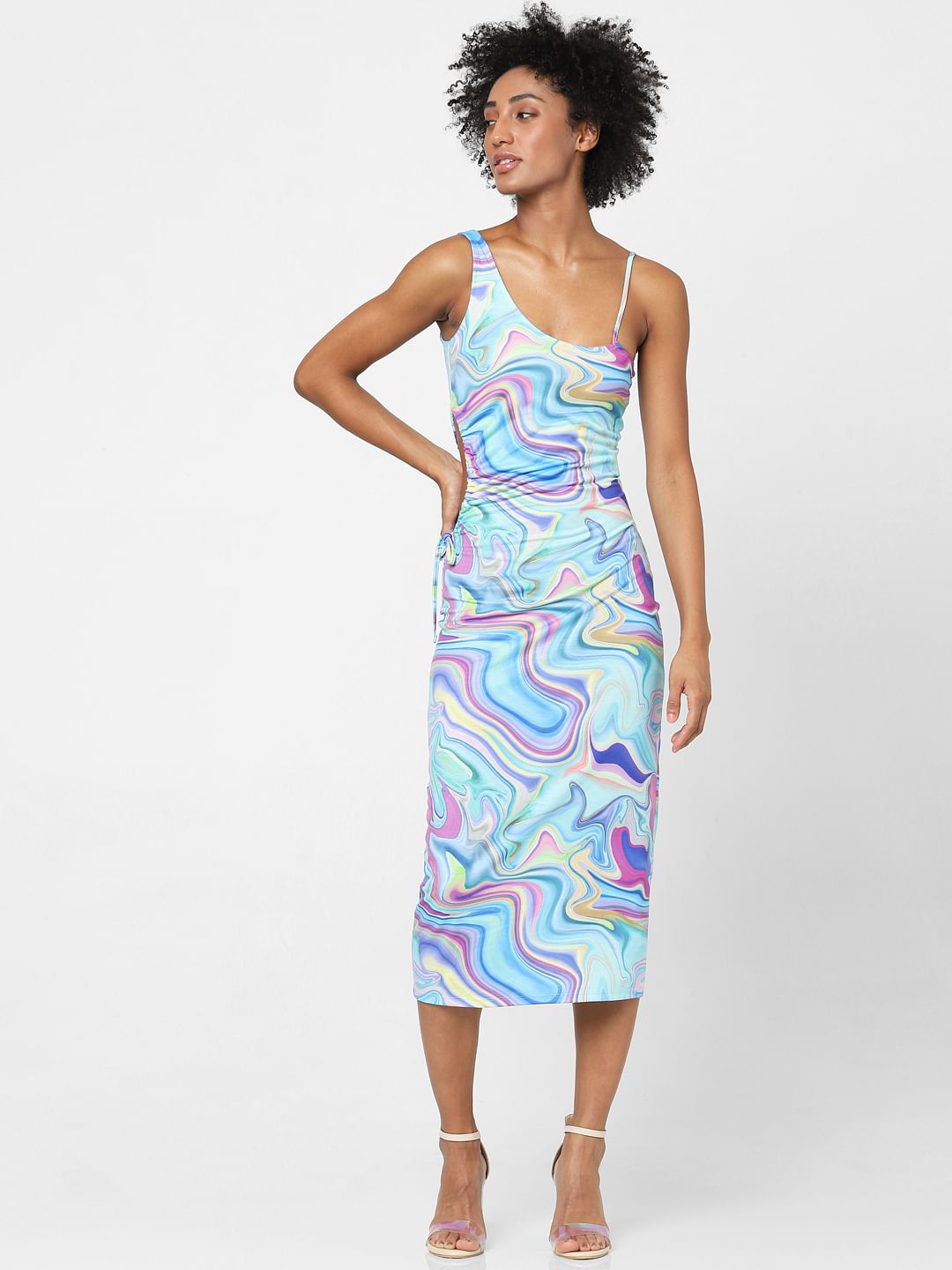 Blue Marble Print Bodycon Dress