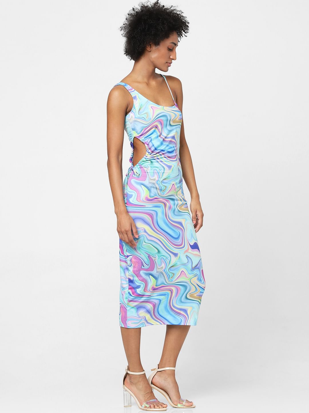 Blue Marble Print Bodycon Dress