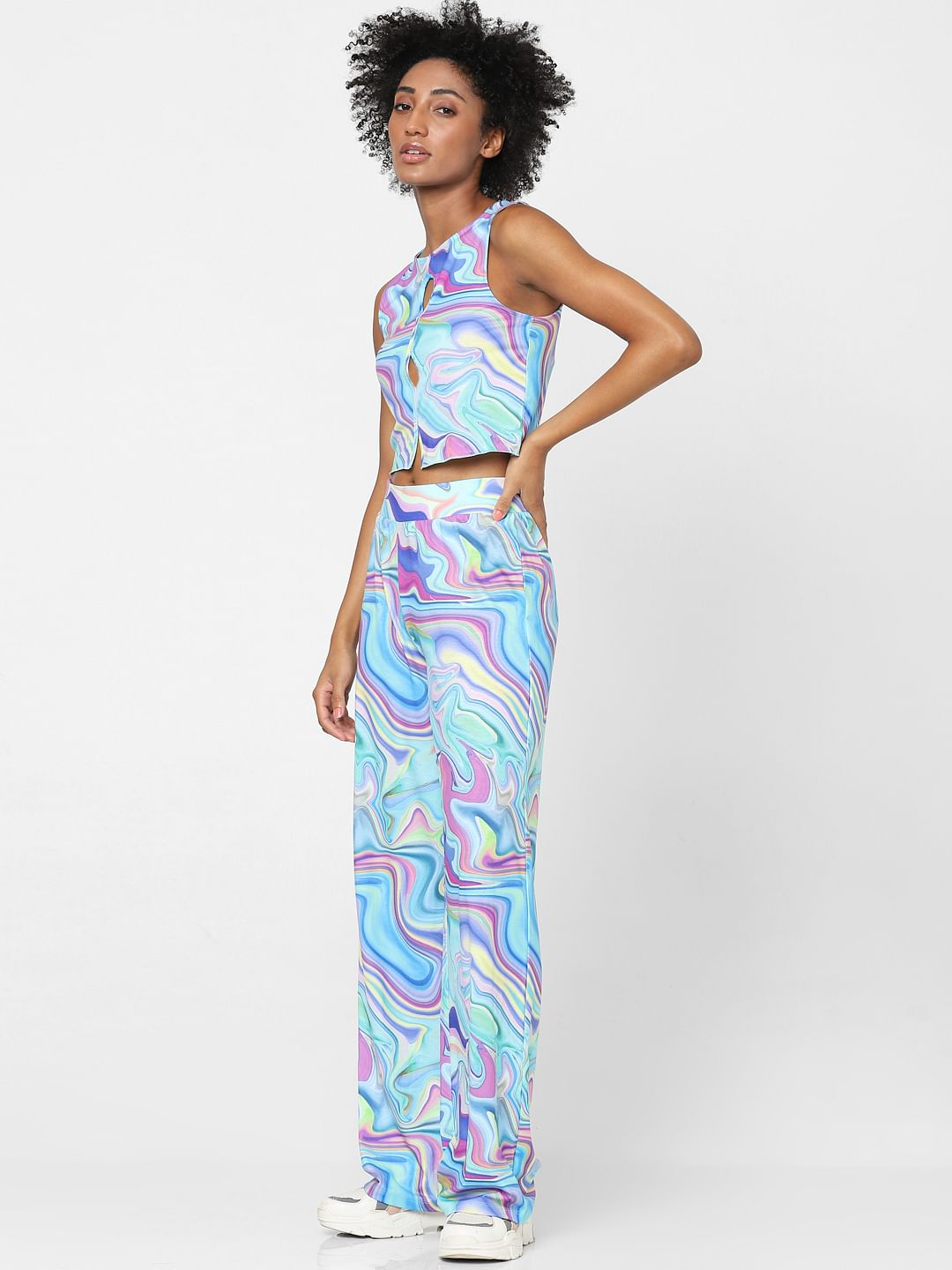 Blue Marble Print Co-Ord Top