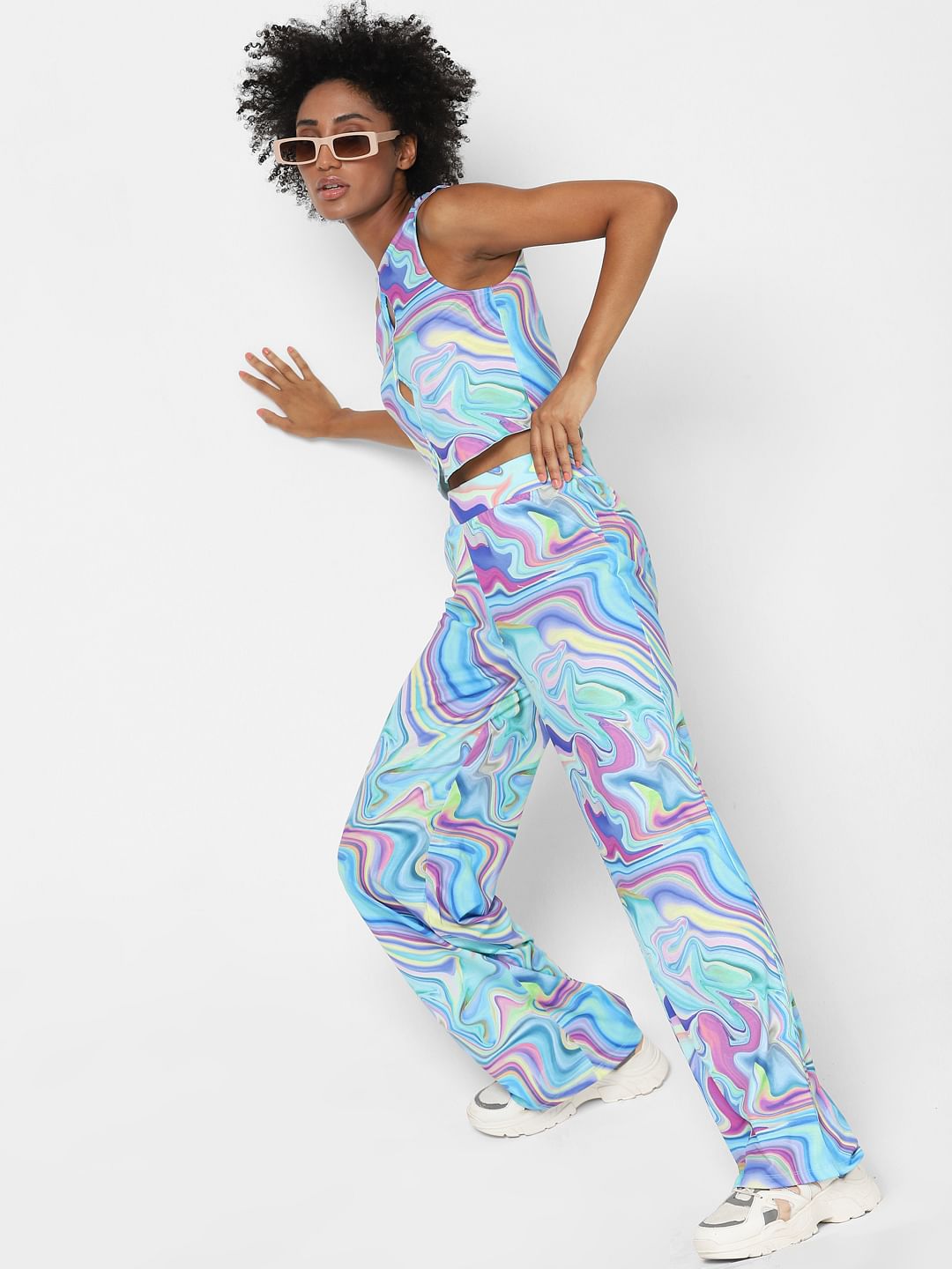 Blue Marble Print Co-Ord Pants