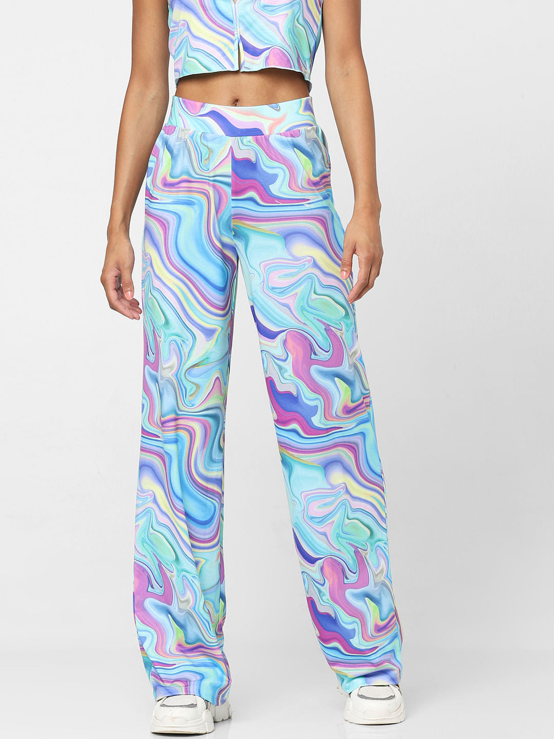 Blue Marble Print Co-Ord Pants
