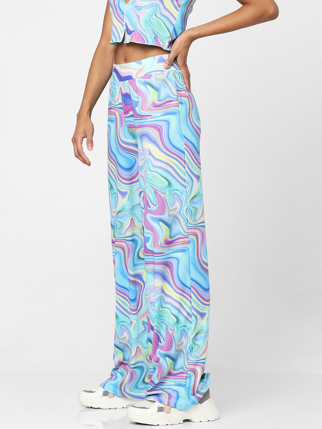 Blue Marble Print Co-Ord Pants