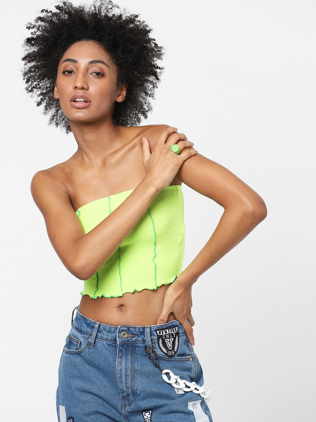 Yellow Off Shoulder Crop Top