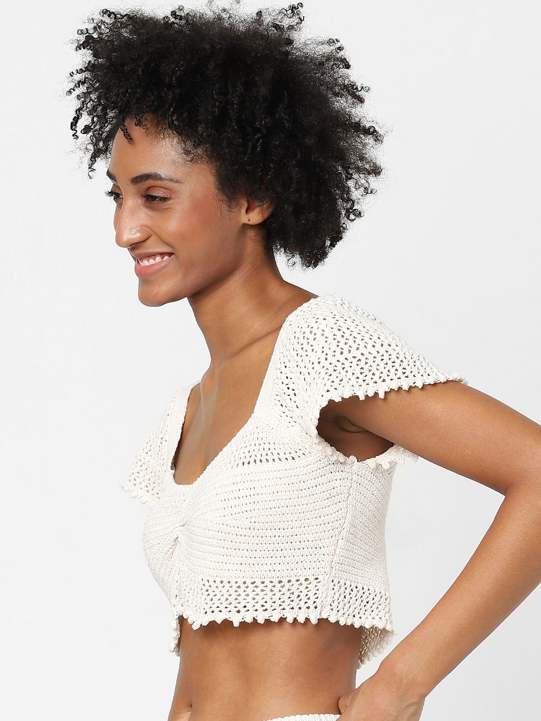Off-White Crochet Co-Ord Crop Top