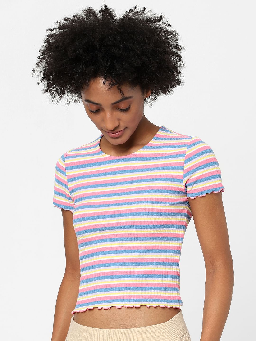 Pink Striped Ribbed T-Shirt