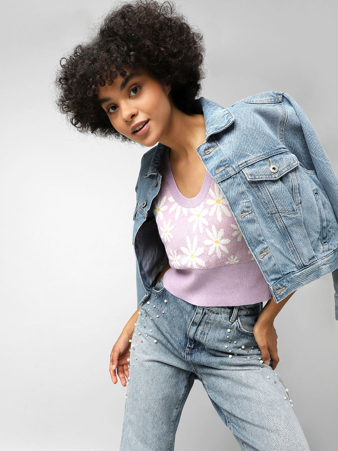 Purple Jacquard Knit Top