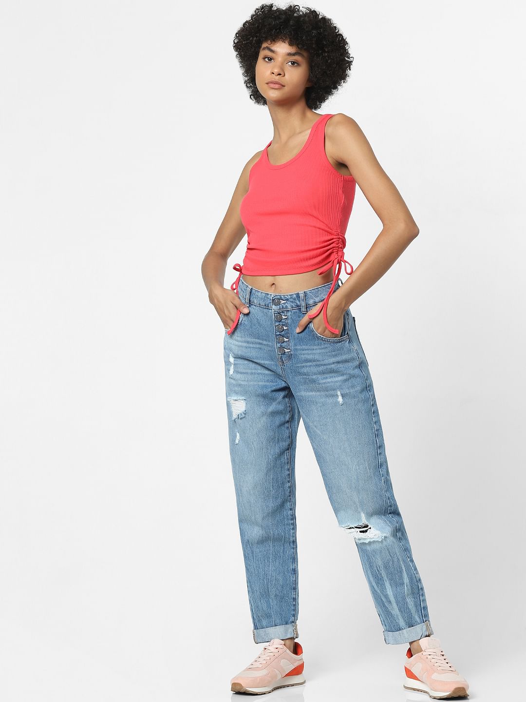 Red Ruched Ribbed Top