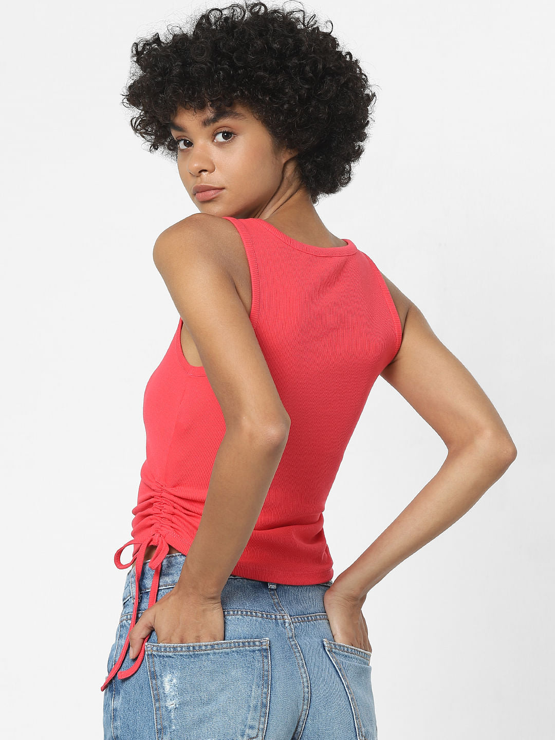 Red Ruched Ribbed Top