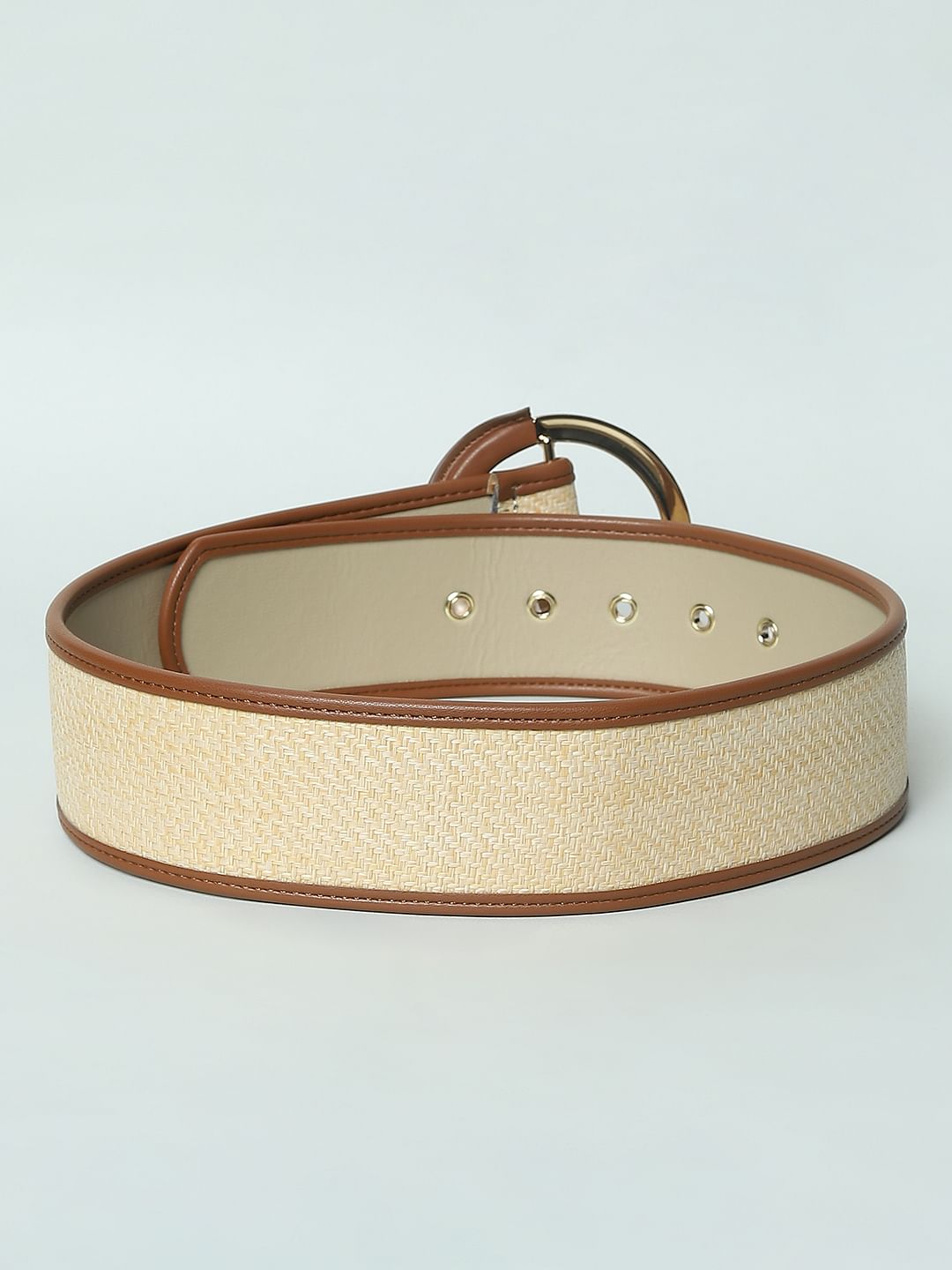 Beige Straw Waist Belt