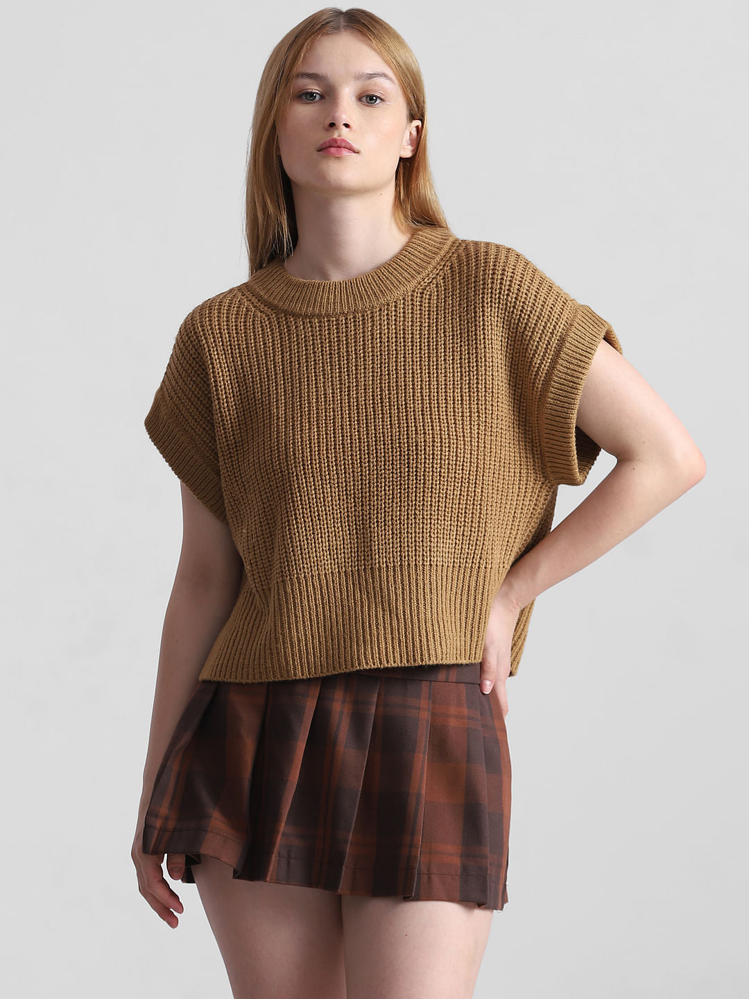 Brown Batwing Sleeves Pullover