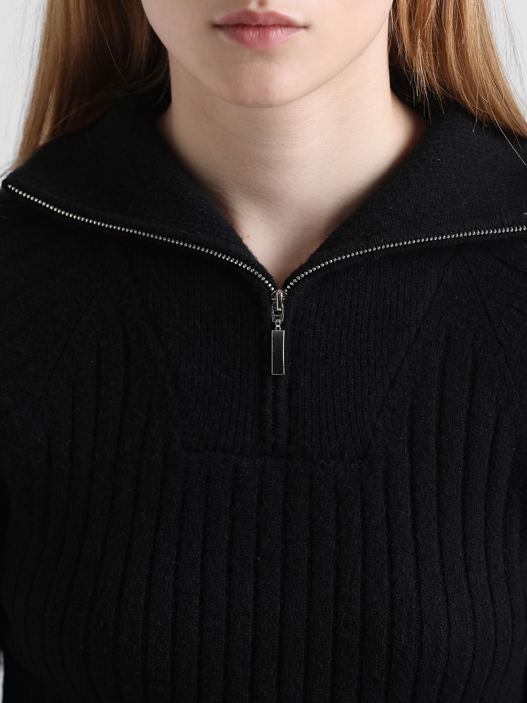 Black Zip-Up Neck Pullover